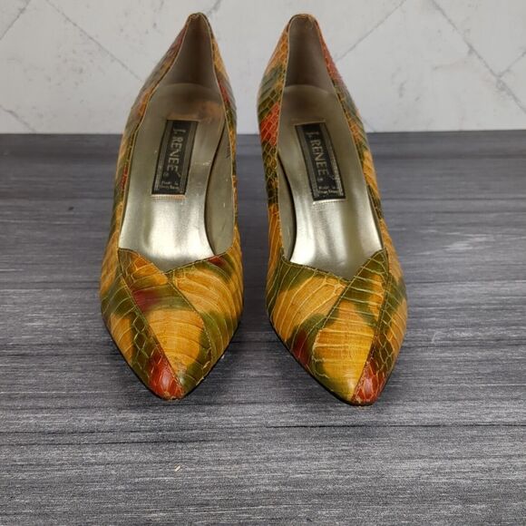 Vintage J Renee Leather Snake Skin Reptile Print Pump Heel Size 8.5 N Glam - Picture 11 of 11